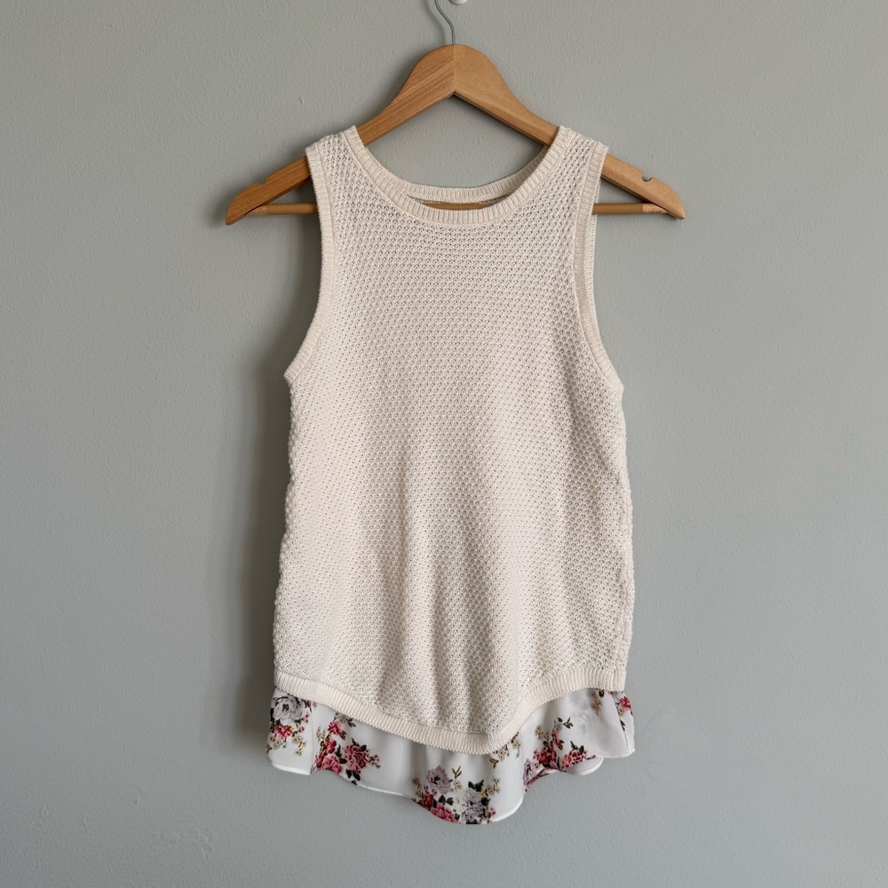 Loft Knit and Floral Mixed Media Tank